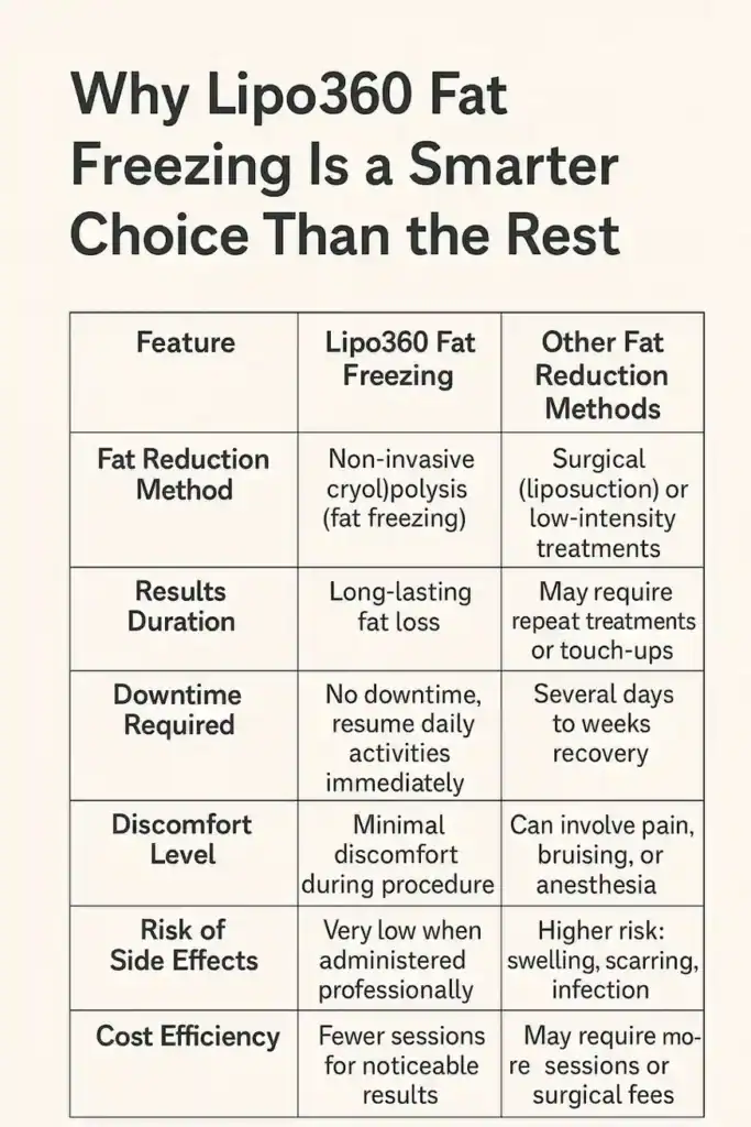 Is it possible to permanently freeze fat cells? 2 Table showing benefits of fat freezing to remove fat cells Stratford-upon-Avon from Lipo 360