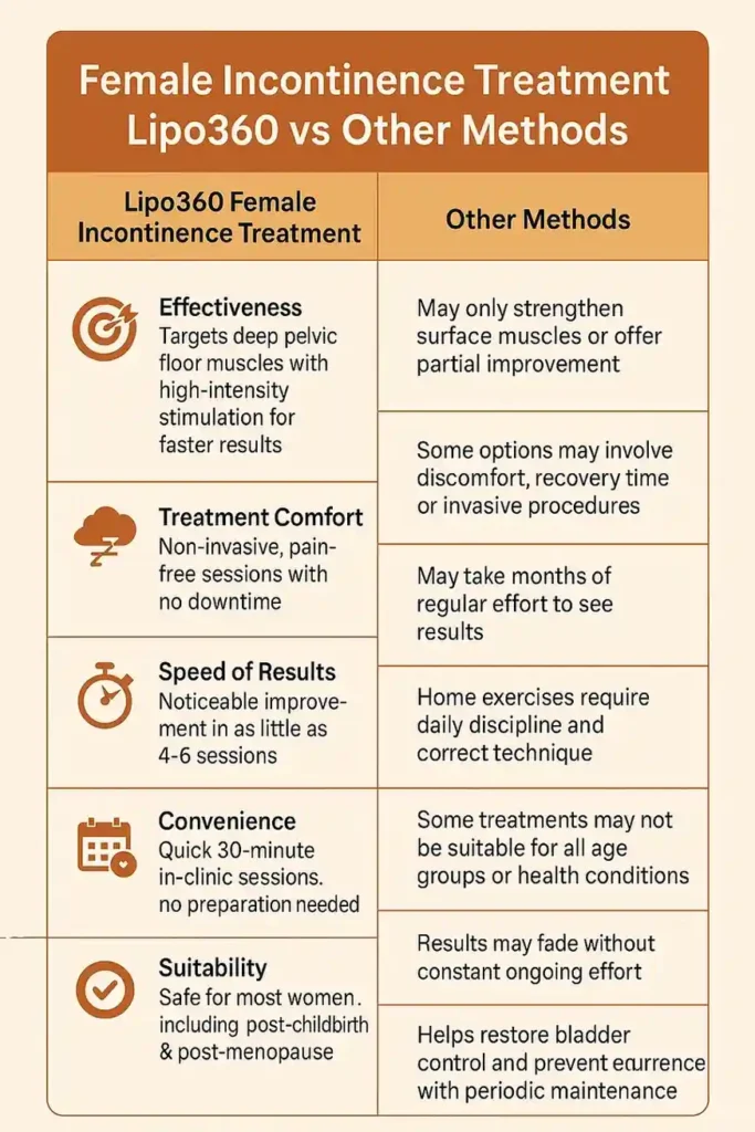 Comprehensive Guide To Female Incontinence Treatment Options 1 Table showing benefits of incontinence treatment Stratford-upon-Avon